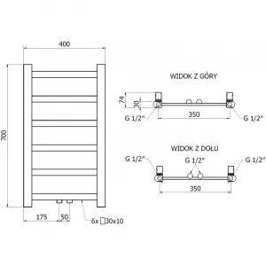 MEXEN - Bolt vykurovací rebrík/radiátor 700 x 400 mm, 165 W, čierna W126-0700-400-00-70