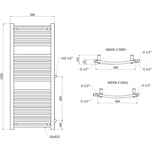 MEXEN - Ares vykurovací rebrík/radiátor 1200 x 500 mm, 531 W, biela W102-1200-500-00-20-S