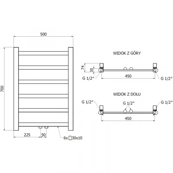 MEXEN - Bolt vykurovací rebrík/radiátor 700 x 500 mm, 188 W, antracit W126-0700-500-00-66
