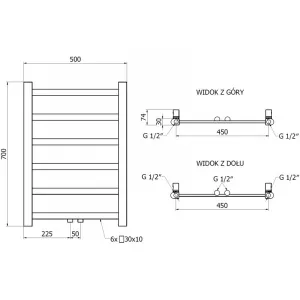 MEXEN - Bolt vykurovací rebrík/radiátor 700 x 500 mm, 188 W, antracit W126-0700-500-00-66