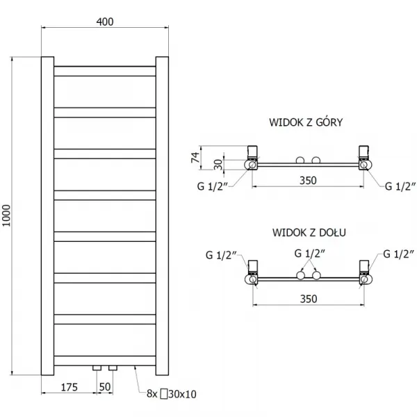 MEXEN - Bolt vykurovací rebrík/radiátor 1000 x 400 mm, 228 W, biela W126-1000-400-00-20