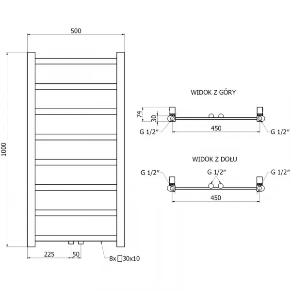 MEXEN - Bolt vykurovací rebrík/radiátor 1000 x 500 mm, 259 W, biela W126-1000-500-00-20