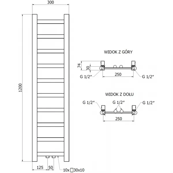 MEXEN - Bolt vykurovací rebrík/radiátor 1200 x 300 mm, 240 W, antracit W126-1200-300-00-66