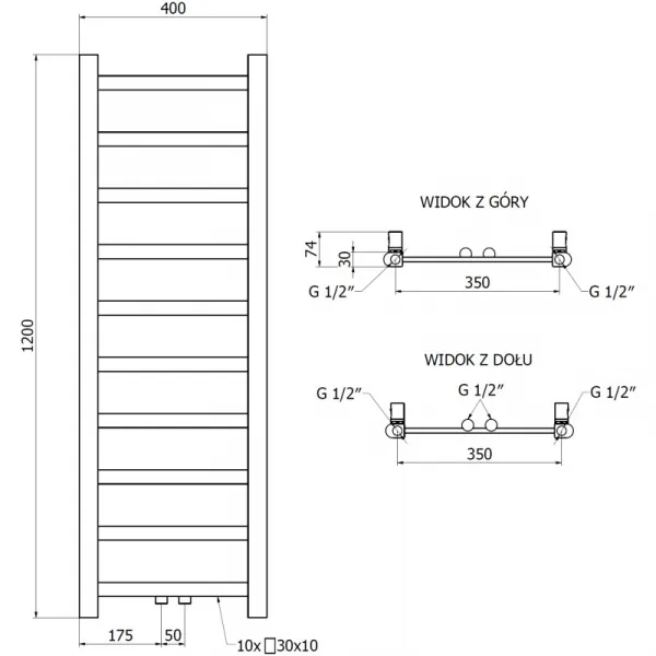 MEXEN - Bolt vykurovací rebrík/radiátor 1200 x 400 mm, 220 W, chróm W126-1200-400-00-01