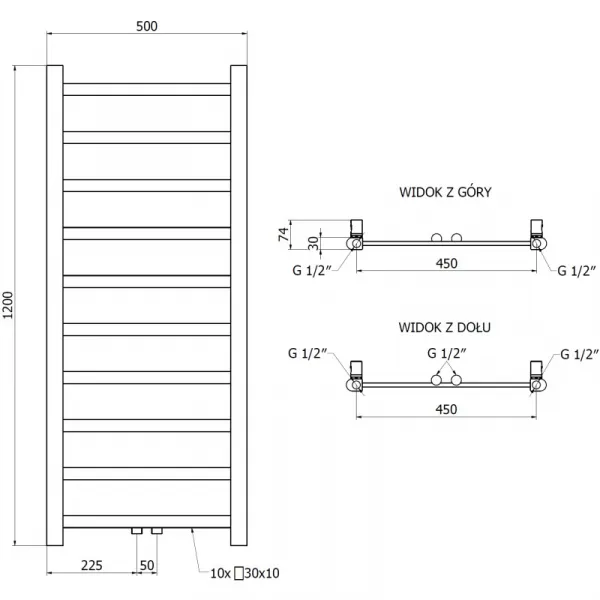 MEXEN - Bolt vykurovací rebrík/radiátor 1200 x 500 mm, 251 W, chróm W126-1200-500-00-01