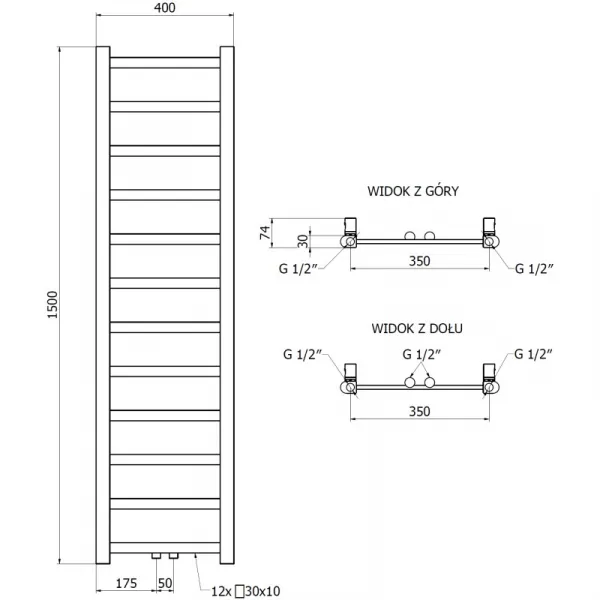 MEXEN - Bolt vykurovací rebrík/radiátor 1500 x 400 mm, 342 W, biela W126-1500-400-00-20