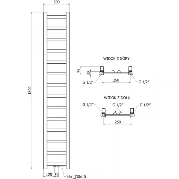 MEXEN - Bolt vykurovací rebrík/radiátor 1800 x 300 mm, 351 W, biela W126-1800-300-00-20