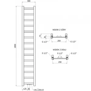MEXEN - Bolt vykurovací rebrík/radiátor 1800 x 300 mm, 351 W, biela W126-1800-300-00-20