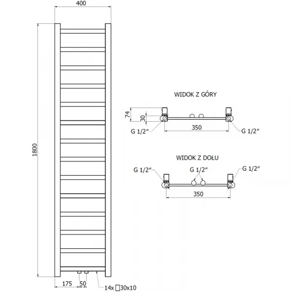 MEXEN - Bolt vykurovací rebrík/radiátor 1800 x 400 mm, 406 W, čierna W126-1800-400-00-70