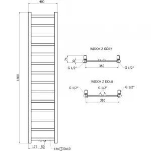 MEXEN - Bolt vykurovací rebrík/radiátor 1800 x 400 mm, 406 W, čierna W126-1800-400-00-70