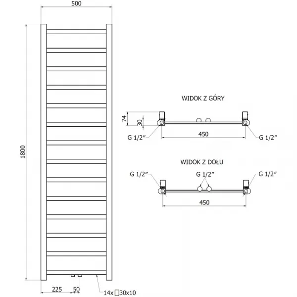 MEXEN - Bolt vykurovací rebrík/radiátor 1800 x 500 mm, 460 W, čierna W126-1800-500-00-70