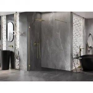 MEXEN/S - Lunar Sprchová zástena WALK-IN ľavá 90 x 200, transparent 8 mm, zlato 830-090-000-50-00-L