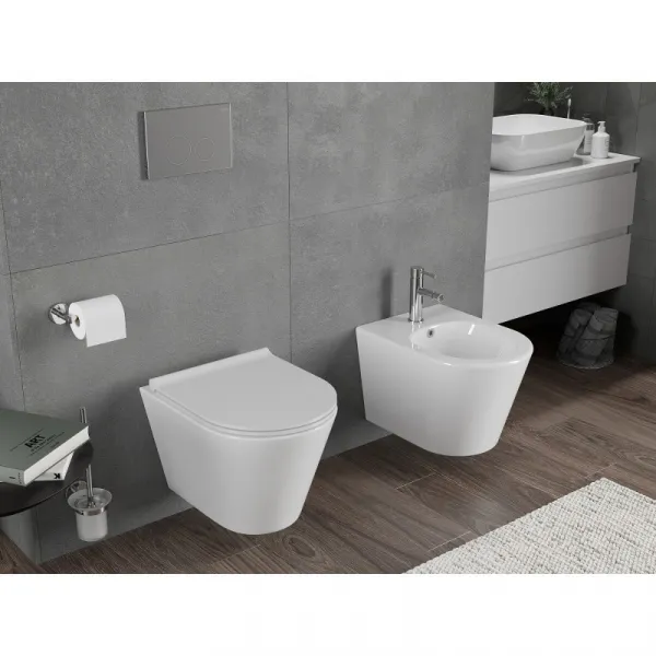 MEXEN/S - Rico Závesná WC misa Rimless Tornado vrátane sedátka s slow slim, duroplast, biela lesk 30720500T