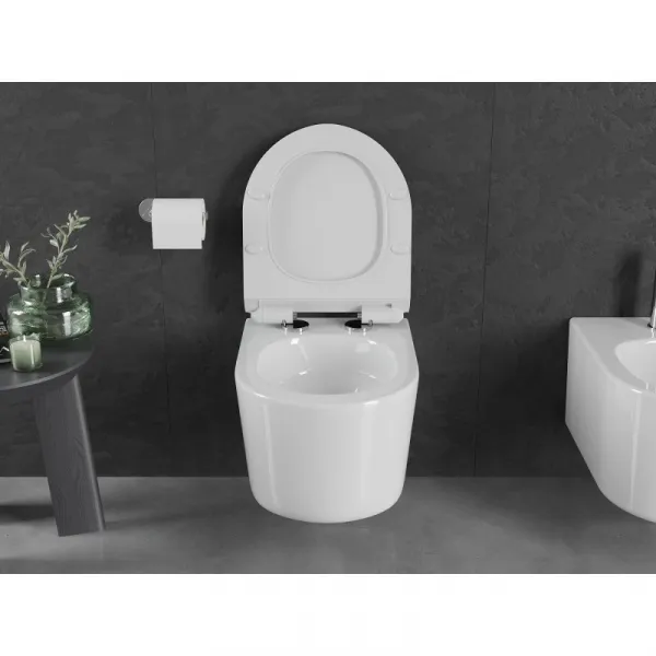 MEXEN/S - Sofia Závesná WC misa Rimless Tornado vrátane sedátka s slow slim, duroplast, biela lesk 30540100T