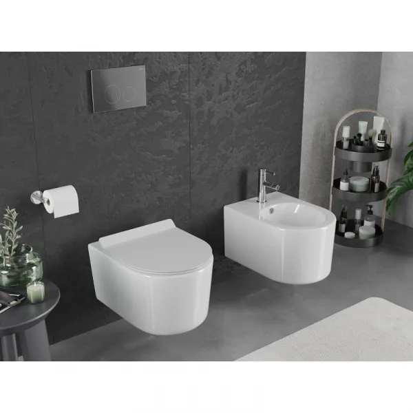 MEXEN/S - Sofia Závesná WC misa Rimless Tornado vrátane sedátka s slow slim, duroplast, biela lesk 30540100T