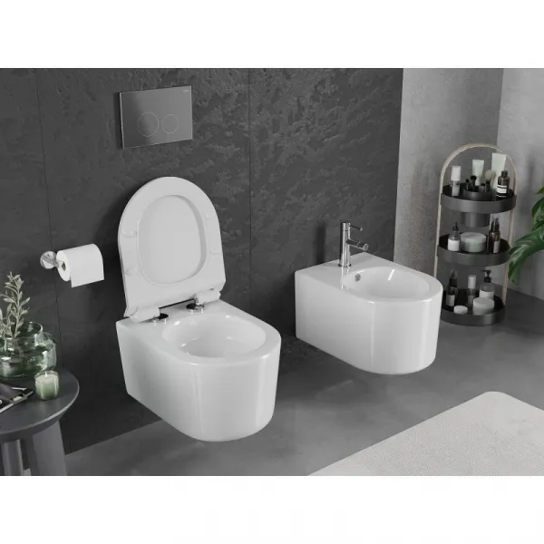 MEXEN/S - Sofia Závesná WC misa Rimless Tornado vrátane sedátka s slow slim, duroplast, biela lesk 30540100T