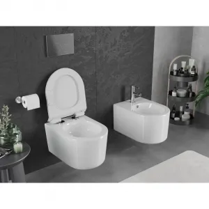 MEXEN/S - Sofia Závesná WC misa Rimless Tornado vrátane sedátka s slow slim, duroplast, biela lesk 30540100T