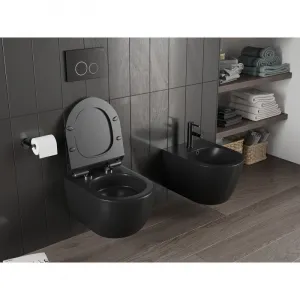 MEXEN/S - Carmen Závesná WC misa Rimless Tornado vrátane sedátka s slow slim, duroplast, čierna mat 30880185T