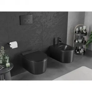 MEXEN/S - Sofia Závesná WC misa Rimless Tornado vrátane sedátka s slow slim, duroplast, čierna mat 30540185T