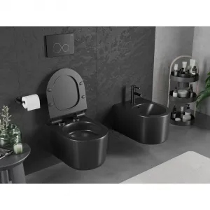 MEXEN/S - Sofia Závesná WC misa Rimless Tornado vrátane sedátka s slow slim, duroplast, čierna mat 30540185T