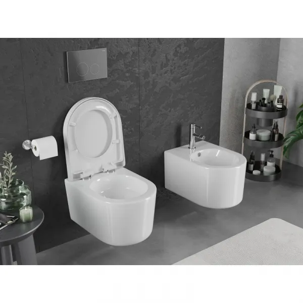 MEXEN/S - Sofia Závesná WC misa Rimless Tornado vrátane sedátka s slow, duroplast, biela lesk 30540200T