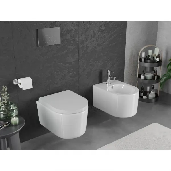 MEXEN/S - Sofia Závesná WC misa Rimless Tornado vrátane sedátka s slow, duroplast, biela lesk 30540200T