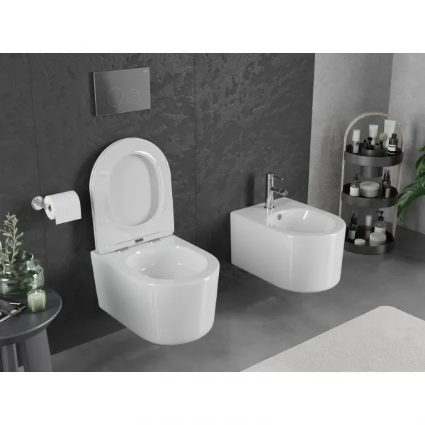 MEXEN/S - Sofia Závesná WC misa Rimless Tornado vrátane sedátka s slow slim, duroplast, biela lesk 30540400T