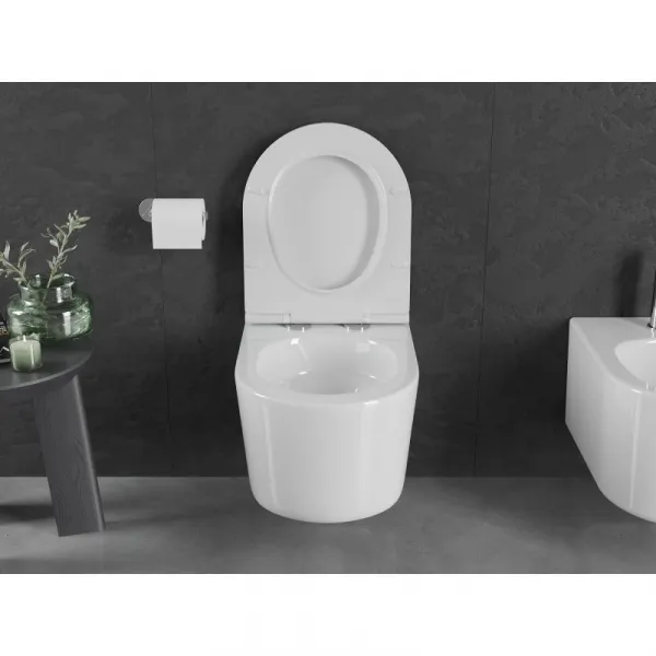 MEXEN/S - Sofia Závesná WC misa Rimless Tornado vrátane sedátka s slow slim, duroplast, biela lesk 30540500T