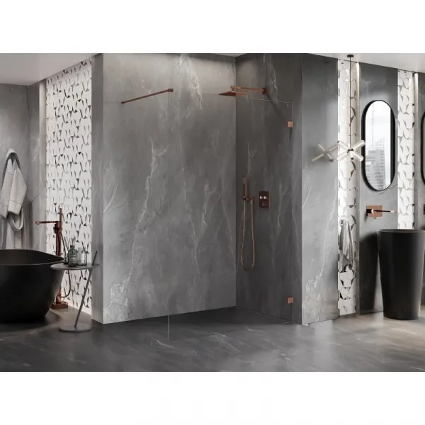 MEXEN/S - Lunar Sprchová zástena WALK-IN pravá 100 x 200, transparent 8 mm, ružové zlato 830-100-000-60-00-P