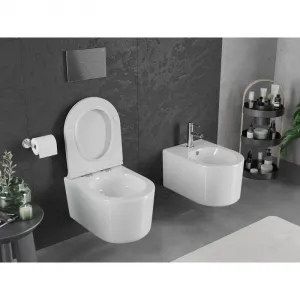 MEXEN/S - Sofia Závesná WC misa Rimless Tornado vrátane sedátka s slow slim, duroplast, biela lesk 30540500T