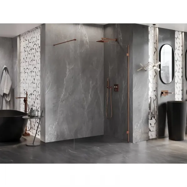 MEXEN/S - Lunar Sprchová zástena WALK-IN pravá 100 x 200, transparent 8 mm, ružové zlato 830-100-000-60-00-P