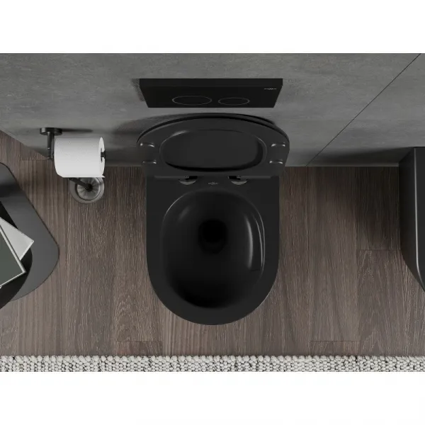 MEXEN/S - Rico Závesná WC misa Rimless Tornado vrátane sedátka s slow slim, duroplast, čierna mat 30720185T