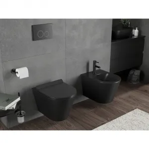 MEXEN/S - Rico Závesná WC misa Rimless Tornado vrátane sedátka s slow slim, duroplast, čierna mat 30720185T