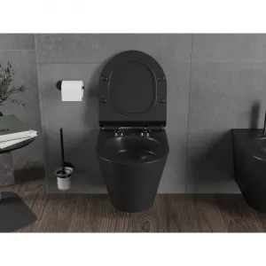 MEXEN/S - Rico Závesná WC misa Rimless Tornado vrátane sedátka s slow slim, duroplast, čierna mat 30720185T