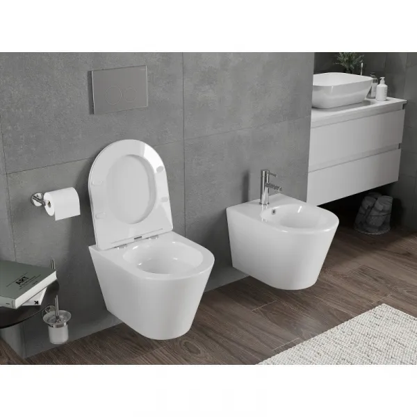 MEXEN/S - Rico Závesná WC misa Rimless Tornado vrátane sedátka s slow slim, duroplast, biela lesk 30720300T