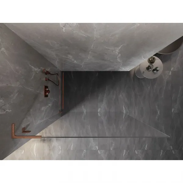MEXEN/S - Lunar L Sprchová zástena WALK-IN ľavá 80 x 200, transparent 8 mm, meď kartáčovaná 830L-080-000-65-00-L