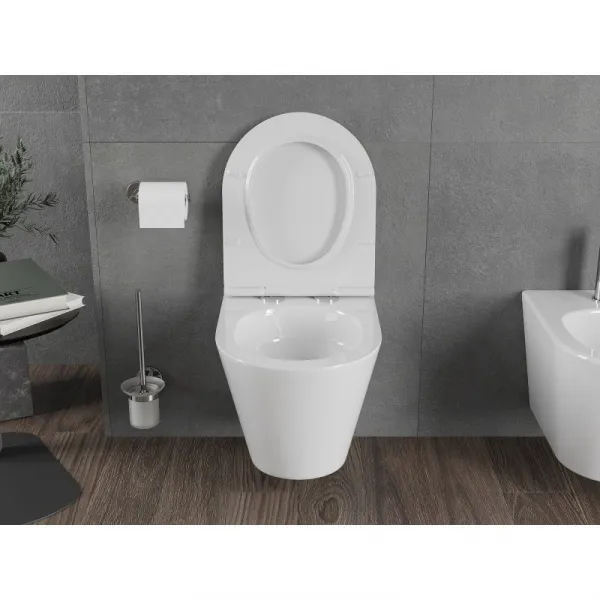MEXEN/S - Rico Závesná WC misa Rimless Tornado vrátane sedátka s slow slim, duroplast, biela lesk 30720500T