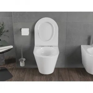 MEXEN/S - Rico Závesná WC misa Rimless Tornado vrátane sedátka s slow slim, duroplast, biela lesk 30720500T