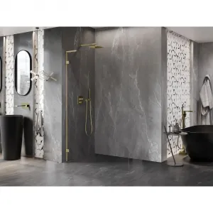 MEXEN/S - Lunar L Sprchová zástena WALK-IN ľavá 60 x 200, transparent 8 mm, zlato kefovaná 830L-060-000-55-00-L