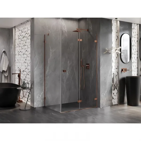 MEXEN/S - Lunar-F sprchovací kút skladacie dvere pravá 100 x 80, transparent, różowe złot 836-100-080-60-00-P
