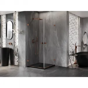 MEXEN/S - Lunar-B Duo sprchovací kút dvere krídlové 80 x 80, transparent, ružové zlato 832-080L-080P-60-00