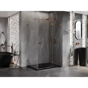 MEXEN/S - Lunar T sprchovací kút dvere krídlové pravá 120 x 110, transparent, ružové zlato 834T-120-110-60-00-P