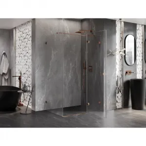 MEXEN/S - Lunar T sprchovací kút dvere krídlové pravá 115 x 110, transparent, ružové zlato 834T-115-110-60-00-P