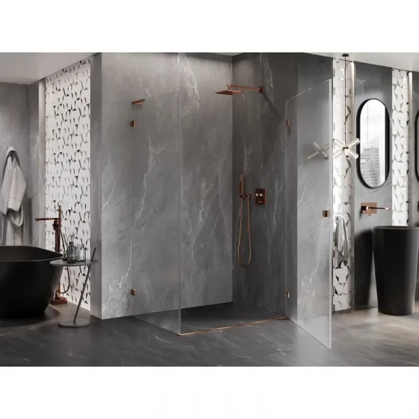 MEXEN/S - Lunar-B L sprchový kút dvere krídlové pravá 90 x 80, transparent, ružové zlato 832L-090-080-60-00-P