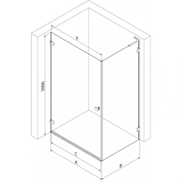 MEXEN/S - Lunar-B L sprchový kút dvere krídlové ľavá 80 x 70, transparent, čierna 832L-080-070-70-00-L