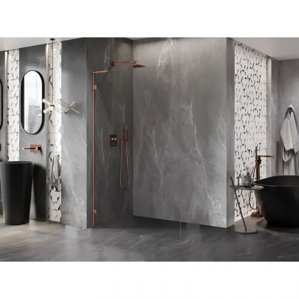 MEXEN/S - Lunar L Sprchová zástena WALK-IN ľavá 70 x 200, transparent 8 mm, ružové zlato 830L-070-000-60-00-L