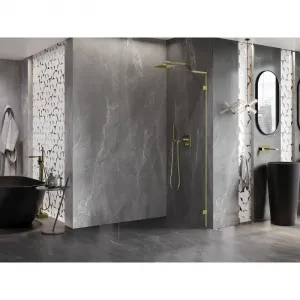 MEXEN/S - Lunar L Sprchová zástena WALK-IN pravá 100 x 200, transparent 8 mm, zlato 830L-100-000-50-00-P