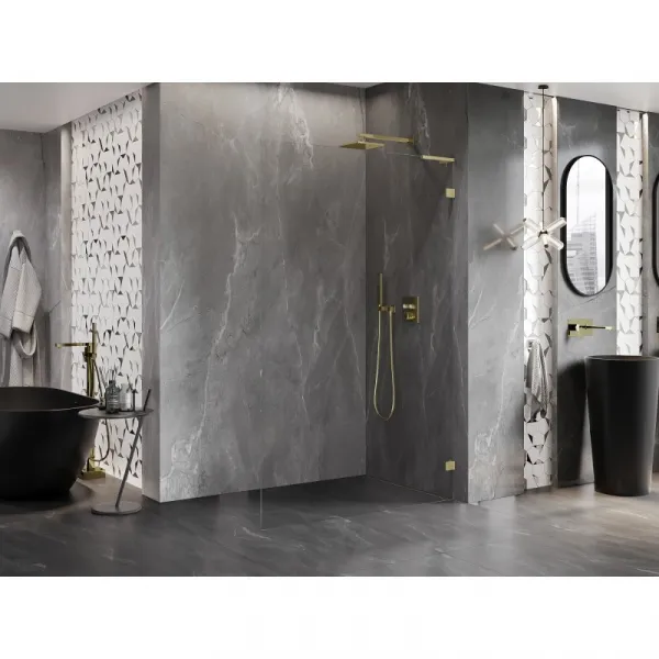 MEXEN/S - Lunar L Sprchová zástena WALK-IN pravá 70 x 200, transparent 8 mm, zlato kefovaná 830L-070-000-55-00-P