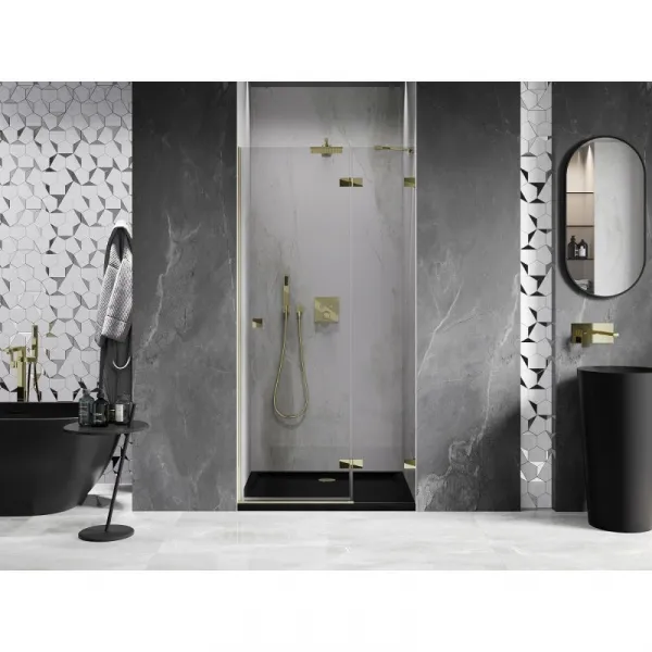 MEXEN/S - Lunar sprchové dvere krídlové pravé 85, transparent, zlatá 834-085-000-50-00-P