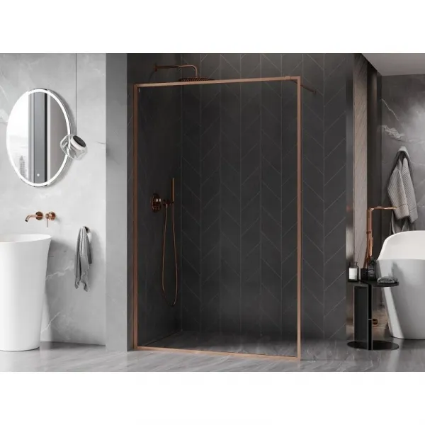 MEXEN/S - Kyoto-XF Sprchová zástena WALK-IN s rámom 50 x 202, transparent 10 mm, meď kartáčovaná 800-050-104-65-00-X